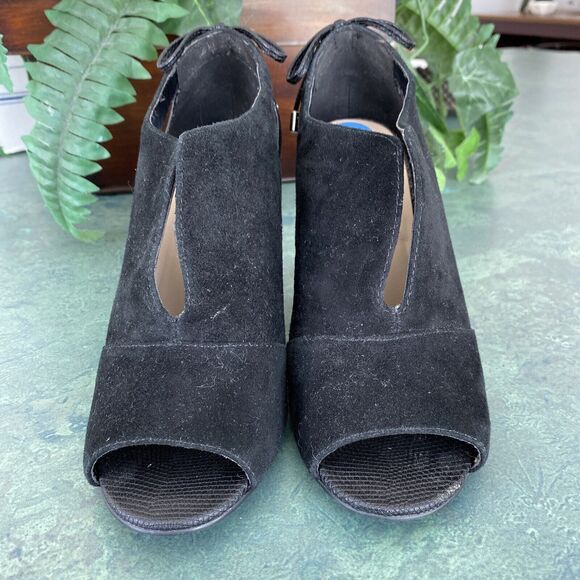Nine West 'Andra' US 6.5M black suede open toe high heels shoes sexy slip ons - Picture 2 of 11